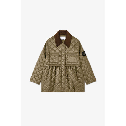 Shiny Quilt Midi Jacket W. Flare