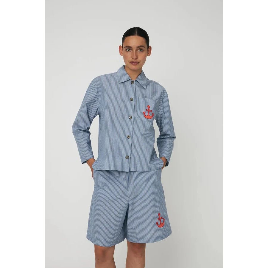 Striped Anchor Embroidered Shirt