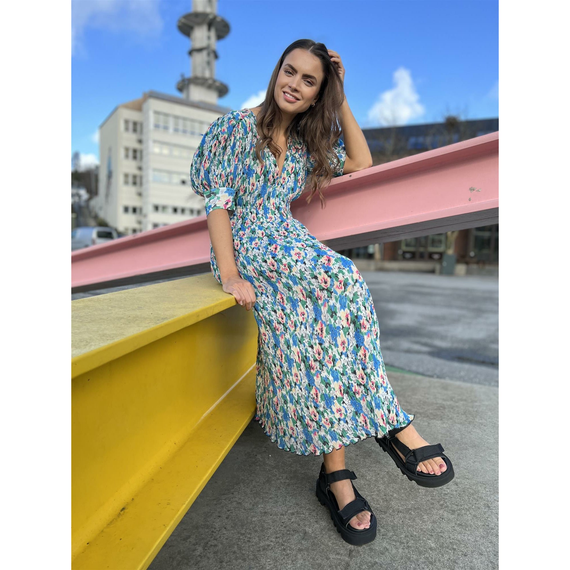Pleated Georgette Midi Dress