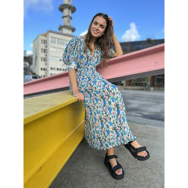 Pleated Georgette Midi Dress
