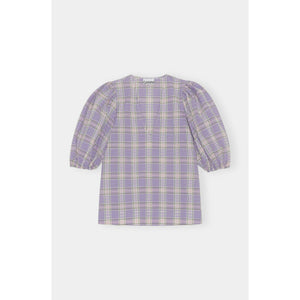 Seersucker Check V-neck Blouse