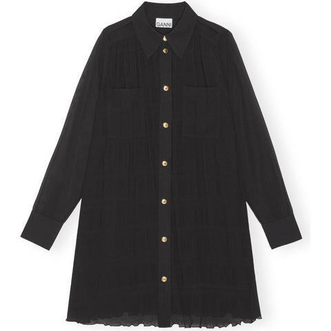 Pleated Georgette Shirt Dress