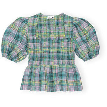 Seersucker Check Smock Blouse