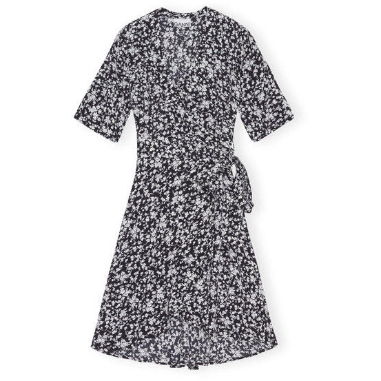 Printed Crepe Wrap Dress