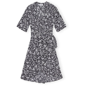 Printed Crepe Wrap Dress