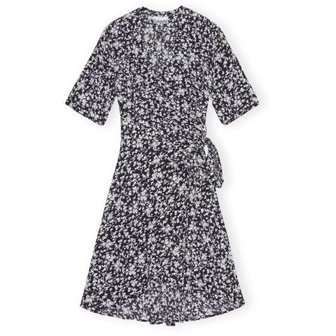 Printed Crepe Wrap Dress