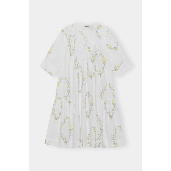 Printed Cotton Gathered Panel V-neck Dress
