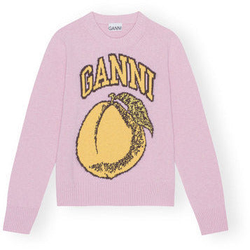 Graphic O-neck Pullover Peach