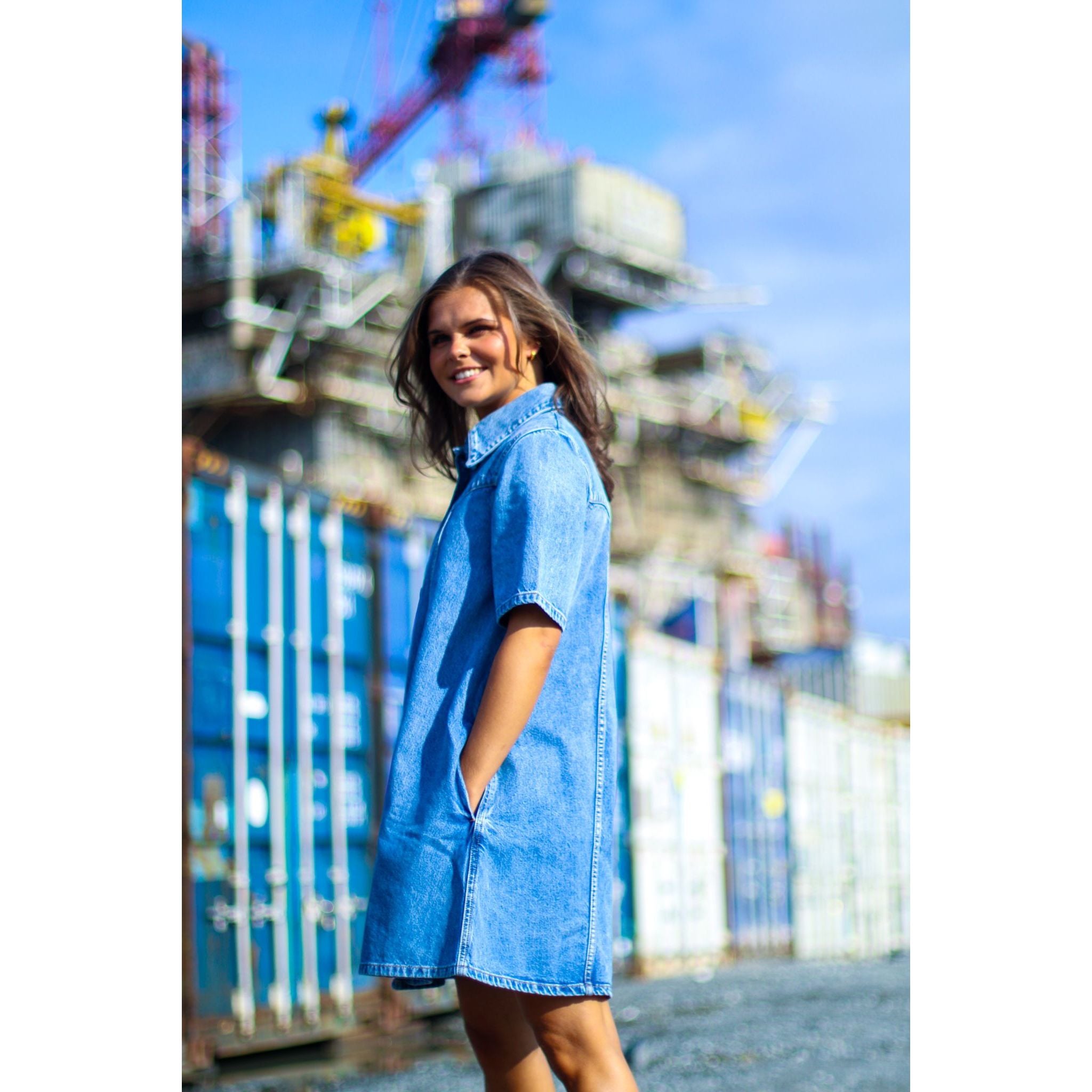 ganni vintage washed denim mini dress Ganni Vintage Washed Denim Mini Dress in Mid Blue Vintage