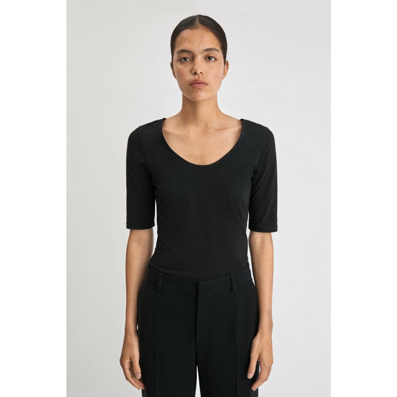 Cotton Stretch Scoop Neck Top