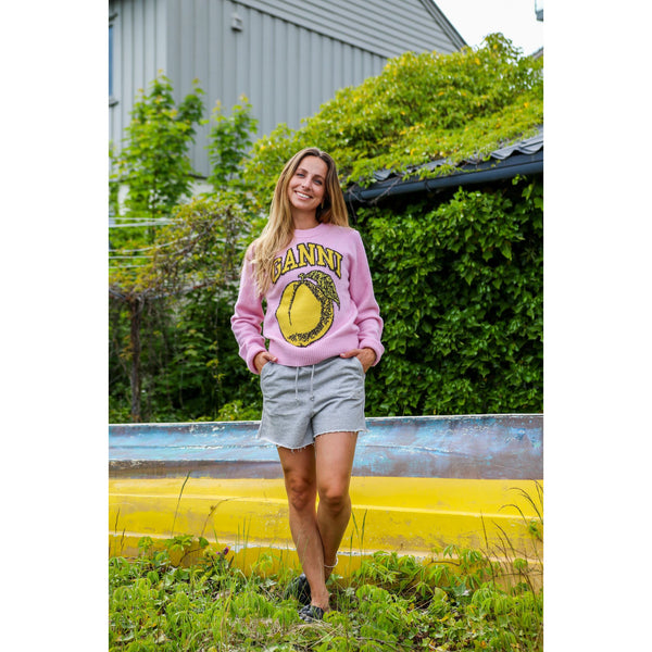 Graphic O-neck Pullover Peach