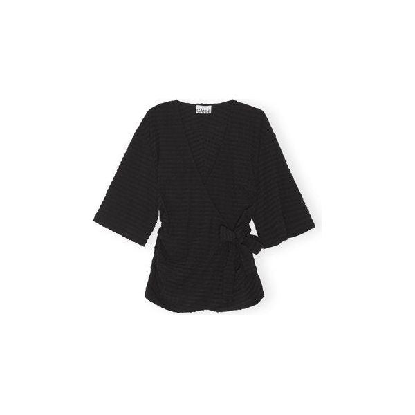 Stretch Seersucker Wrap Blouse