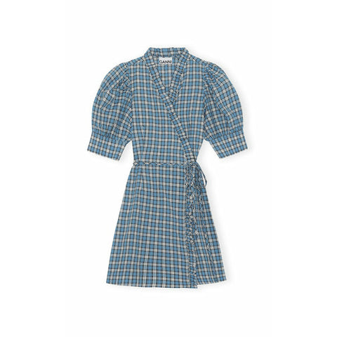 Seersucker Check Wrap Mini Dress