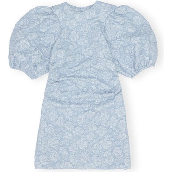Stretch Jacquard Puff Sleeves Mini Dress
