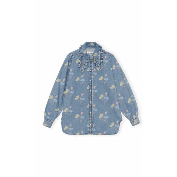 Frill Collar Shirt Print Indigo