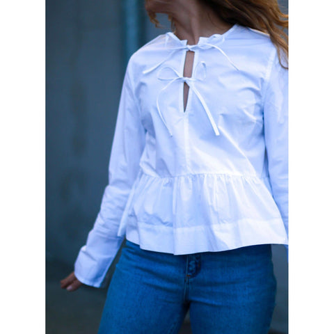 Cotton Poplin Tie String Peplum Blouse