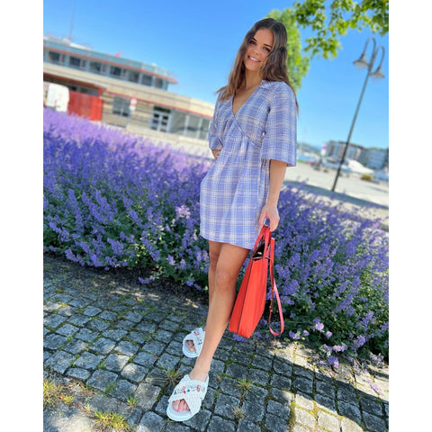 Seersucker Check Mini Wrap Dress