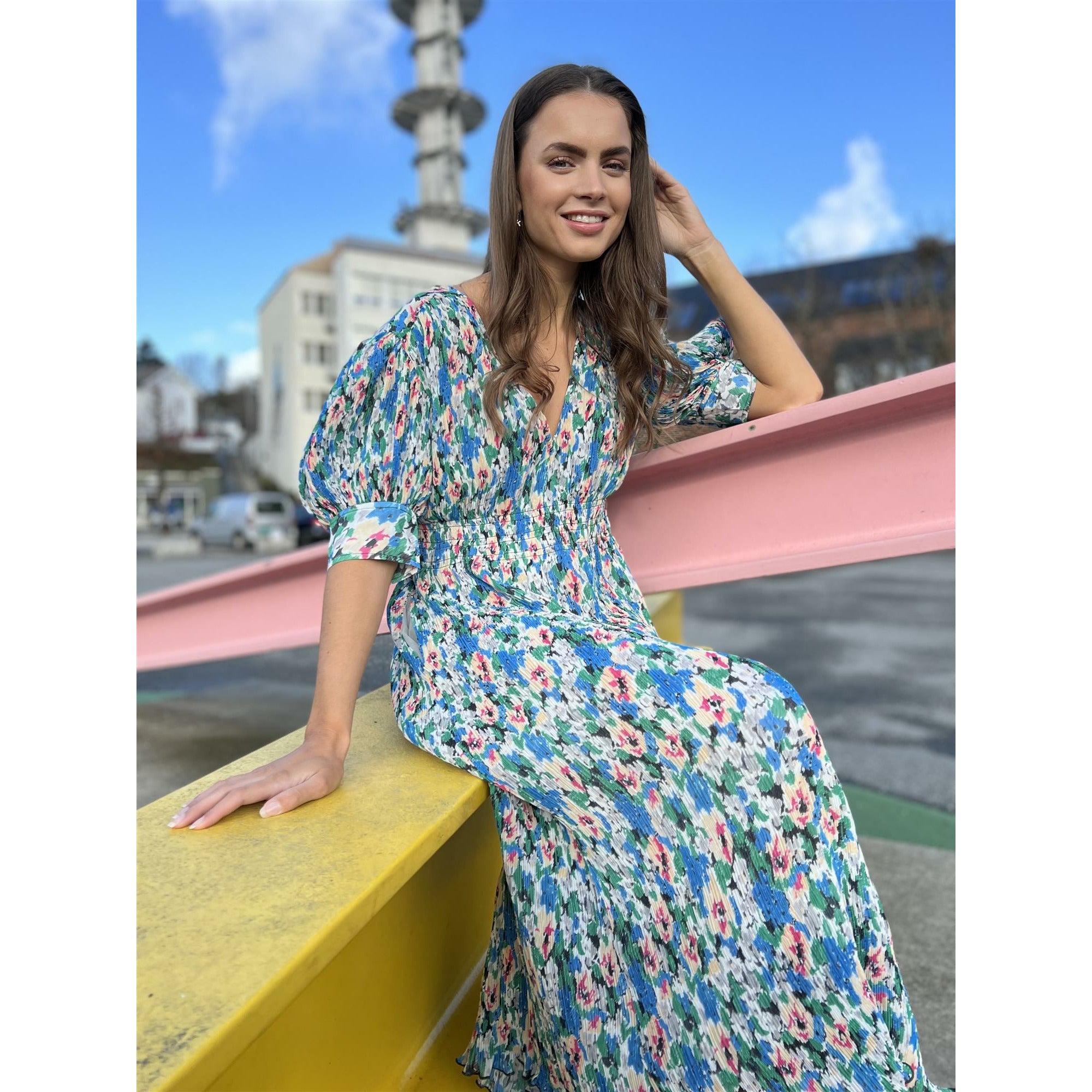 Pleated Georgette Midi Dress