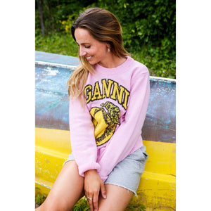 Graphic O-neck Pullover Peach